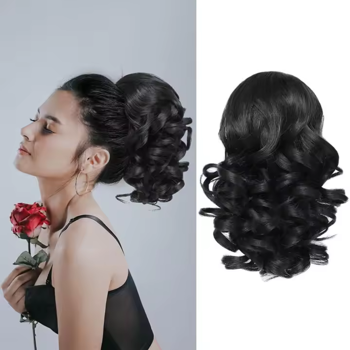 Extensiones de cola de caballo con cordón ondulado, extensión de cabello de cola de caballo, peluca de cola de caballo corta y rizada, peluca de cola de poni Natural falsa para fiesta - 1