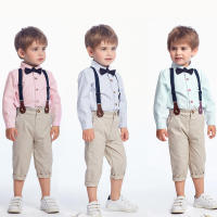Traje de primavera y otoño para niños, estilo coreano, camisa de algodón a rayas multicolor con cuello vuelto para niños grandes, overoles para niños - details 0