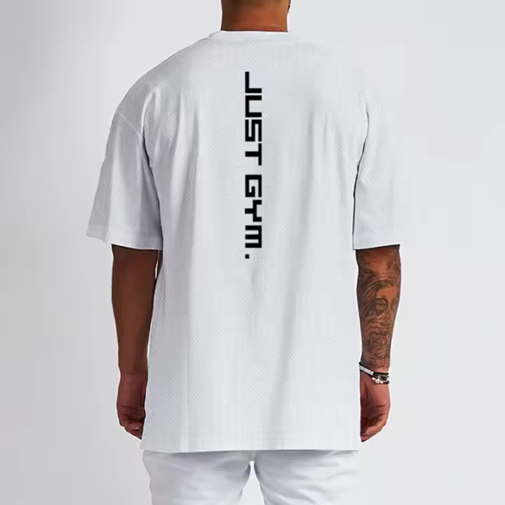 Oversized T shirts Mens Dropped Shoulder Half Sleeve Tops Tees Summer New Fashion Loose Sports T-shirt Men Mesh Fitness Tshirt - 1
