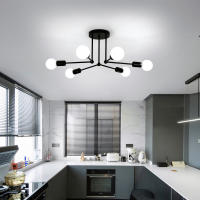 Lámpara de Araña Colgante Goeco con 6 Bases de Bombillas E27 Plafón de Techo Interior Negro para Sala de Estar Salón Dormitorio Estilo Tradicional Eficiencia de Energía Iluminación Retra Montaje Semiflush - details 8