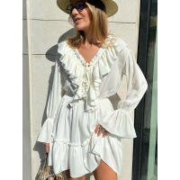 para mujer Primavera Verano Nuevo vestido corto de gasa con manga acampanada - details 28