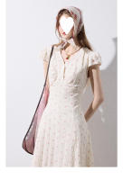 Vestido floral del sur de Francia, estilo de vacaciones de verano en el campo para mujer, mono de manga corta, falda larga con tirantes - details 10
