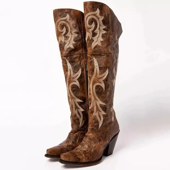 Nuevo Otoño/Invierno 2025 estilo europeo y americano tacón alto, tacón grueso, punta puntiaguda, botas de caballero de tacón alto - 1