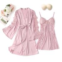 Ence Conjunto de bata de flores para mujer, kimono de boda con correa de cinta, ropa de dormir, 2 piezas - details 3