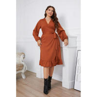 Vestido de una pieza de manga larga de primavera y otoño de talla grande con cintura ajustada - details 1
