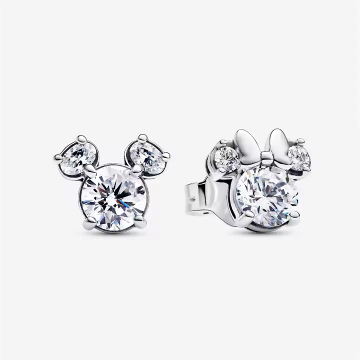 Pendientes brillantes de plata pura S925 de Mickey Mouse y Minnie Mouse, pendientes gloriosos, regalo elegante, regalo ideal para estudiantes, regalo de graduación, regalo para su esposa - 1