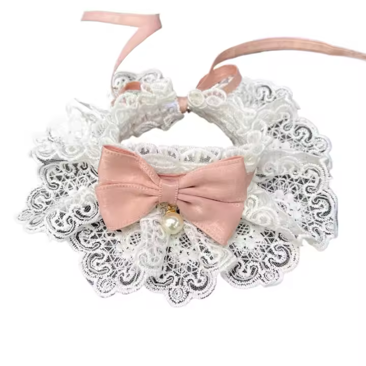 Collar de perlas con lazo de encaje, pañuelo para perro y gato, gatos, gatitos, perros, cachorros, babero, Collar, corbata, correa para el cuello, accesorios para bufanda - 1