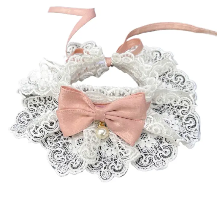 Collar de perlas con lazo de encaje, pañuelo para perro y gato, gatos, gatitos, perros, cachorros, babero, Collar, corbata, correa para el cuello, accesorios para bufanda - 1