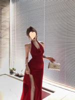Vestido de alto estilo francés puro deseo picante Collar rojo colgante, ajuste delgado, efecto adelgazante, detachable con flores - details 7