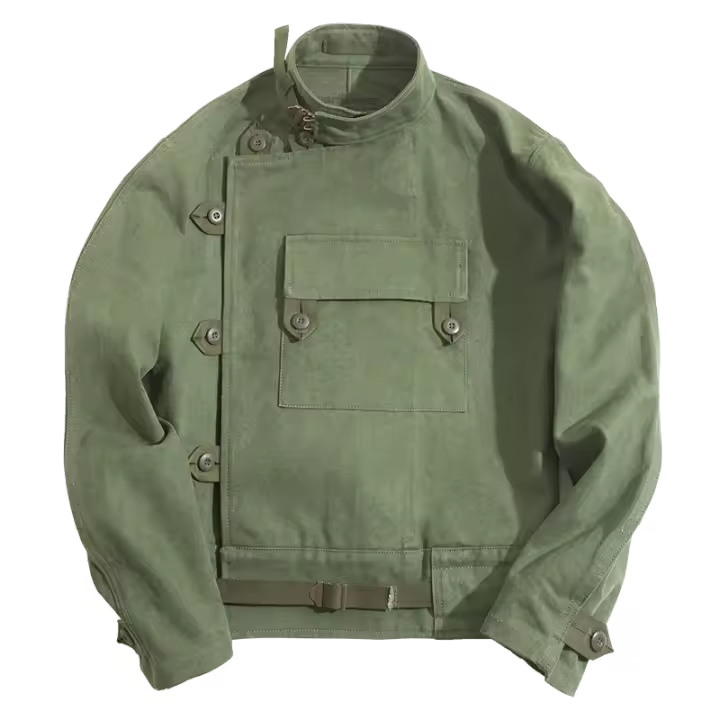 Chaqueta de motocicleta Maden para hombre, chaqueta Bomber Retro con hebilla ajustable, abrigo informal para primavera y otoño, prendas de vestir de estilo sueco verde - 1