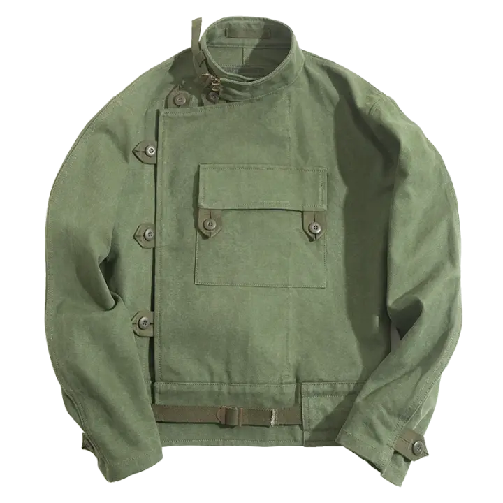 Chaqueta de motocicleta Maden para hombre, chaqueta Bomber Retro con hebilla ajustable, abrigo informal para primavera y otoño, prendas de vestir de estilo sueco verde - 1