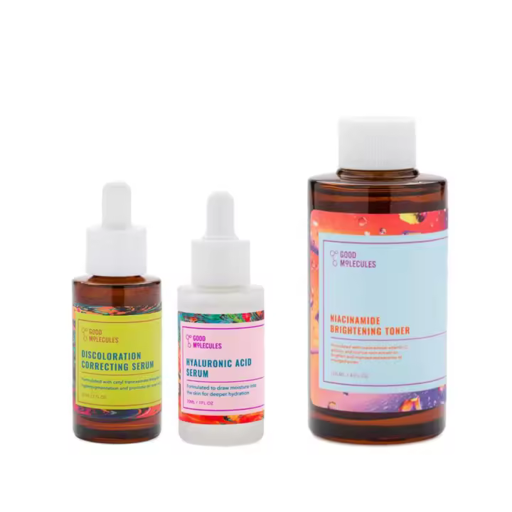 Good Molecules Face incluye suero corrector de decoloración, suero de ácido hialurónico tonificador iluminador de niacinamida que mejora el - 1