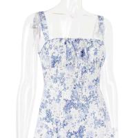 Vestido Midi bohemio de verano con tirantes finos y abertura en el muslo, vestido con lazo en la parte delantera, estampado liso, sin mangas, Vintage, vestidos de playa - details 44