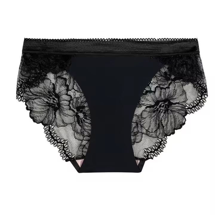 Sexy seda de hielo sin rastros de Europa y Estados Unidos el viento empalme hueco bragas de encaje mujer de cintura media entrepierna de algodón transpirable pantalones invisibles mujer - 1