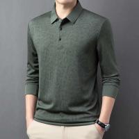 Camisa de negocios casual para hombre, polo de manga larga con insignia, color sólido, transpirable, cómoda, versátil, a la moda, - details 14