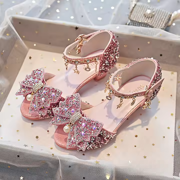 Nuevos zapatos de princesa de cristal de tacón alto para niños muestran el espectáculo de sandalias del anfitrión del escenario - 1