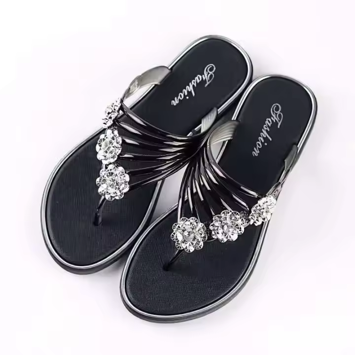 Zapatillas tipo sándwich informales externas ligeras con parte inferior plana para mujer, diseño de estampado de espuma para invierno, novedad de 2024 - 1