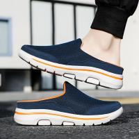 Zapatillas casuales sin cordones, grandes y altas, ligeras, para hombre: parte superior de tela y malla transpirable, suela acolchada MD, detalles en azul marino/naranja, comodidad para todas las estaciones para deportes y uso informal - details 4