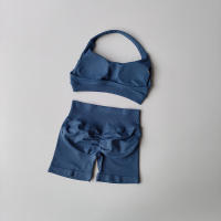 Traje de Yoga de 2 piezas para mujer, ropa de gimnasio de encaje perfecto, Sujetador deportivo Halter, pantalones cortos de impacto a juego, conjuntos de entrenamiento, equipo de gimnasio - details 5