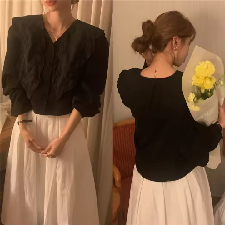 Blusa de verano para mujer, camisa de primavera, blusa para mujer, Blusas largas de gasa, informales, elegantes, Vintage, de manga larga, holgada de gran tamaño, blanca - 1