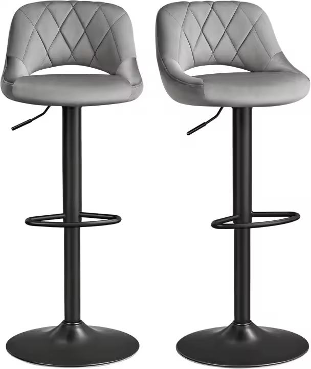 Taburete de Bar, Juego de 2, Sillas de Cocina con Marco de Metal Estable y Cubierta de Cuero Sintético, Reposapiés, Altura de Asiento Ajustable, Fácil Montaje, Vintage, Gris Claro (LJB072G03) - 1