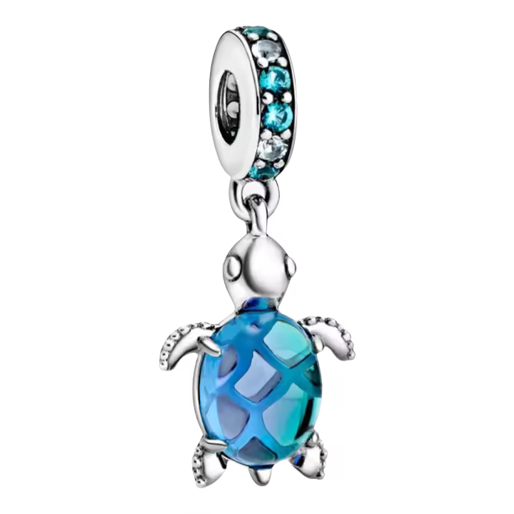 Colgante de plata de ley con tortuga marina de cristal de Murano Charm798939C01, incluye Ca original - 1