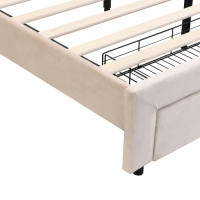 Cama de Almohada de Terciopelo 140 x 200cm, Doble con Barra Ligera y Enchufe USB, Dosel y Cajón Grande, Adecuada para Adultos y Adolescentes Sin Colchón - details 2