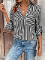Camisas informales holgadas a rayas para mujer, blusas Vintage a la moda, Tops elegantes para mujer joven, Otoño, 2024 - details 12