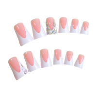 24 Uds., uñas de pato con puntas francesas blancas, diamantes de imitación brillantes, reutilizables, para mujeres y niñas, salón de uñas en casa - details 4