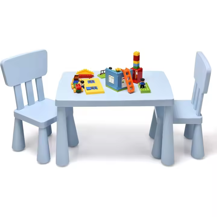 Juego de Mesa y Silla Infantil, Mesa con 2 sillas de plástico para niños, Conjunto de pupitres de Actividades para niños, Set de Mueble Infantil de 3 Piezas, Apto para 1-7 años (Azul) - 1