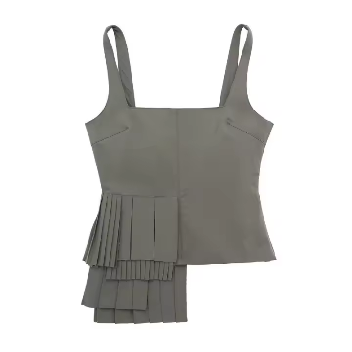 BUNO-Camiseta sin mangas asimétrica para mujer, Top decorativo en capas, Color liso, informal, elegante, novedad de verano, 2025 - 1