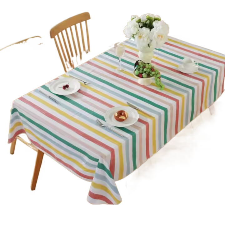 Manteles impermeables de PVC fáciles de limpiar, cubierta de mesa de estilo Pastoral a rayas, decoración de mesa más gruesa a prueba de aceite, decoraciones de mesa de tela - 1
