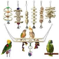 7 piezas loro colgante jaula de loro accesorios Juguetes Para loros juguetes masticables pájaro Columpio de morder puente de madera 17 - details 3