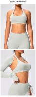 Sujetador deportivo de estilo europeo y americano con cuello halter, alta elasticidad, nylon mate, gran espalda abierta, top de yoga para mujeres - details 13