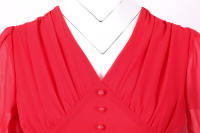 Elegante vestido de fiesta largo de gasa con cuello en V, mangas cortas tipo farol y color sólido para mujer, verano. - details 15