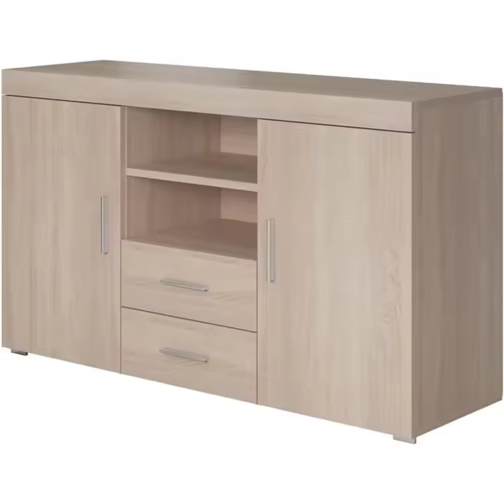 Aparador Roque para Salón Comedor Moderno, Mueble TV de Melamina, Blanco y Gris Brillo, 140x80x40 cm - 1