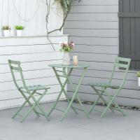 Conjunto de muebles de jardín plegables, juego de 1 mesa redonda y 2 sillas de terraza con marco de acero y respaldo para balcón, patio, verde oscuro - details 1