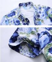 Camisa azul negra púrpura con solapa de un solo pecho de manga corta estampada blanca de verano para hombre, talla asiática M-5XL 6XL 7XL - details 5
