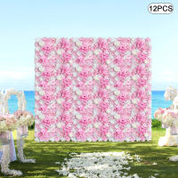 Paneles de pared de flores artificiales de seda rosa y blanca, telón de fondo Floral, 24 "X 16", paquete de 12 - details 0