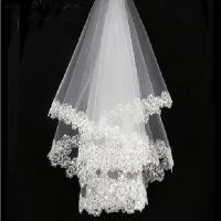 Velos de novia de tul con borde de lentejuelas blancas, velos de novia de un nivel con cuentas de 120cm, accesorio para novia 2025 - details 0