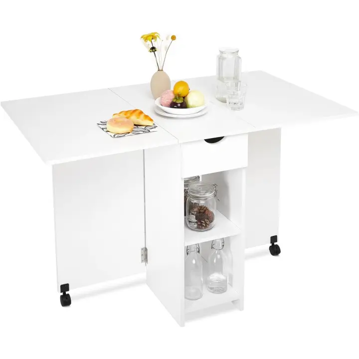 Mesa de Comedor Plegable Moderna de 4-6 Personas con Patas y Armario Madera Blanca 120 × 72 × 75 cm - 1