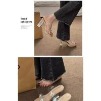 Tacones altos desgaste exterior de las mujeres 2025 verano nuevo francés tacón grueso diamantes de imitación sandalias de cristal transparente zapatillas de mujer zapatos de mujer - details 8