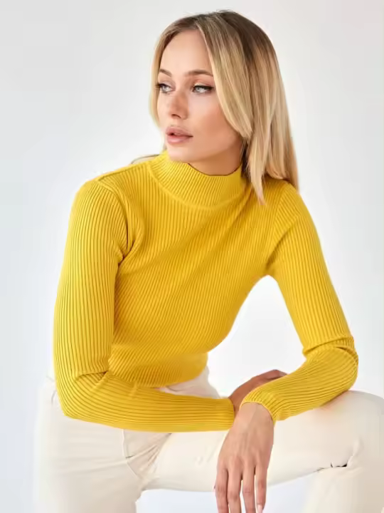 Women autumn winter solid knitted pullovers basic slim sweater undershirt - 1