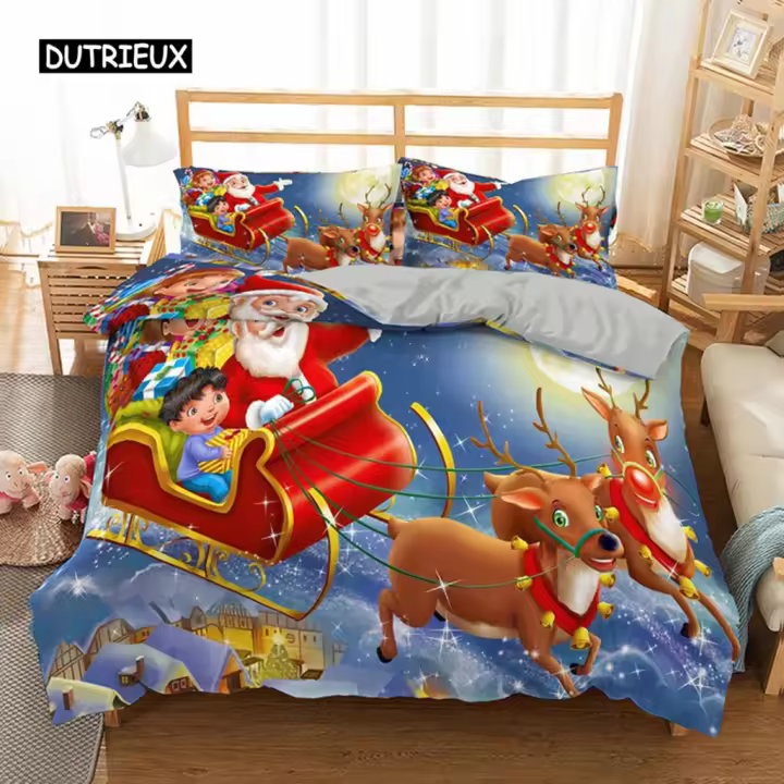 Juego de Ropa de Cama Navideña Impresa en 3D Tamaño Rey/Reina/Dormitorio Twin - 1