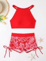 Bañador estampado de cintura alta para mujer, Bikini de cuello alto con cordón, ropa de baño femenina, ropa de playa 2024 - details 18