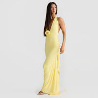 BUNO-vestido largo con cuello en V para mujer, prenda elegante con espalda descubierta, cintas, bodycons, fiesta de noche - details 2