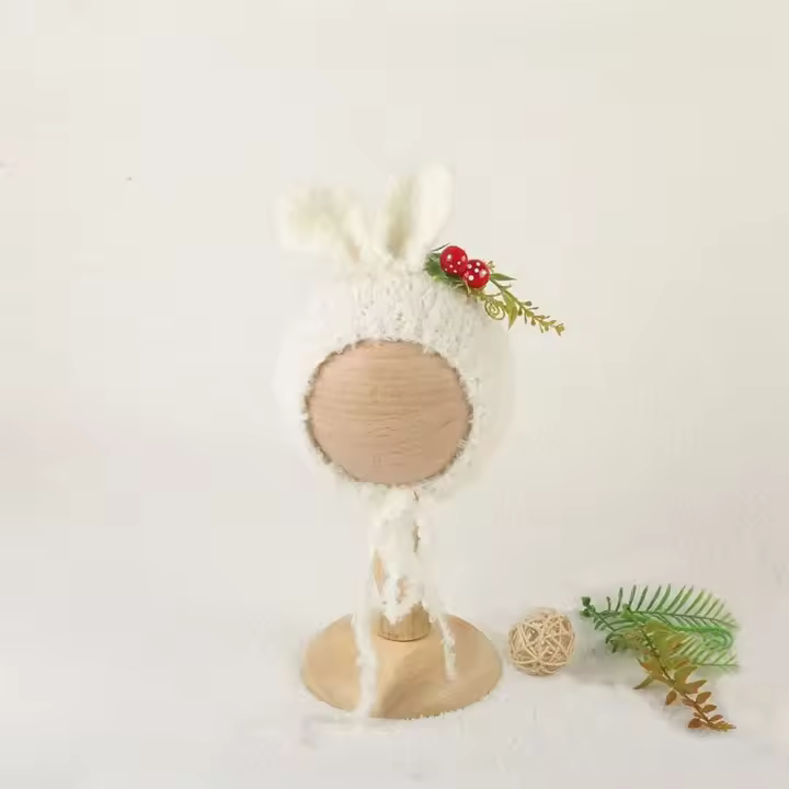 Conjunto de Ropa Elástica Suave para Recién Nacidos Sombrero de Pañales de Piel de Conejo Estilo Vintage Accesorio de Fotografía de Bebé - 1