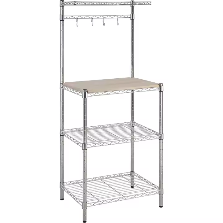 3 Estantería de cocina con tablas de madera, 45,7 D x 61 W x 151 H cm, Cromo - 1