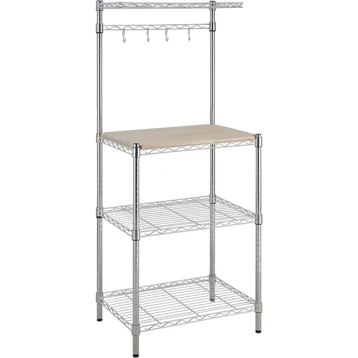 3 Estantería de cocina con tablas de madera, 45,7 D x 61 W x 151 H cm, Cromo - 1