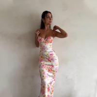Vestidos de fiesta con estampado Floral y tirantes finos, maxivestido ajustado elegante para invitados de boda y vacaciones - details 1